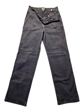 Hell Bunny Black Denim Jeans Womens Size L W32 UK14 High Waist Wide Leg Trousers
